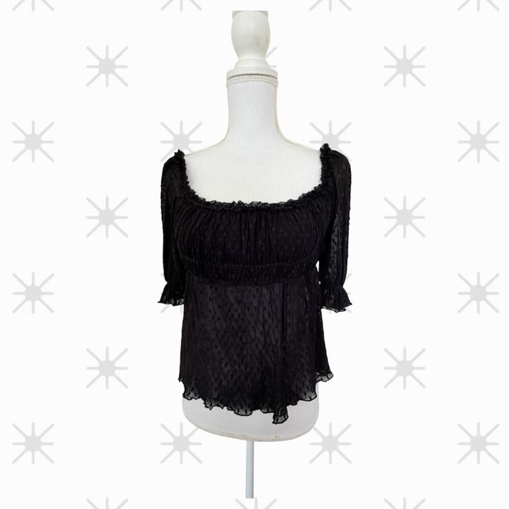Vintage Casadei Women's Black Sheer Ruffle Lace Blouse Size S
